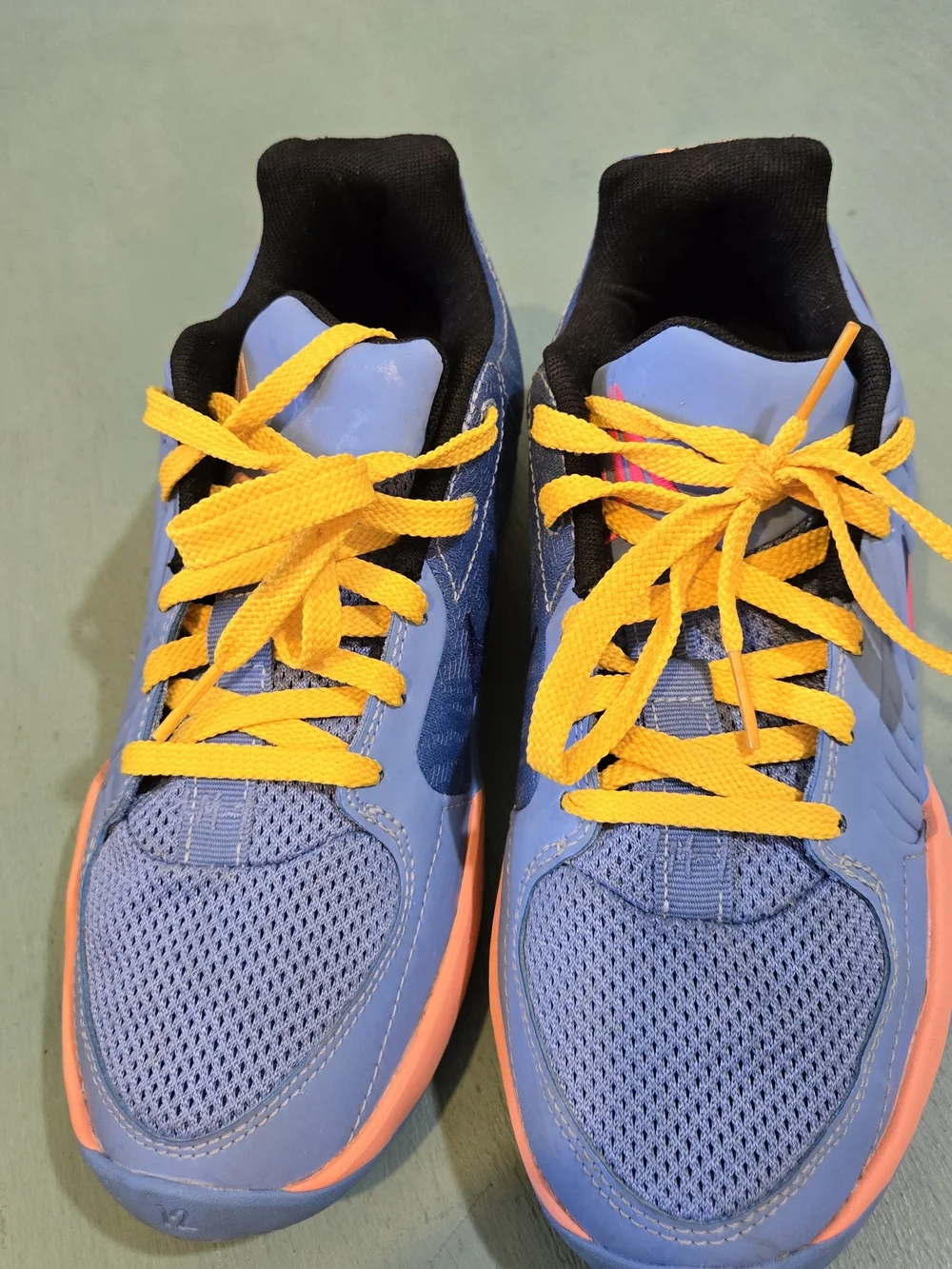 Nike JA 2 Blue Sneakers with Pink Swoosh and Yellow Laces